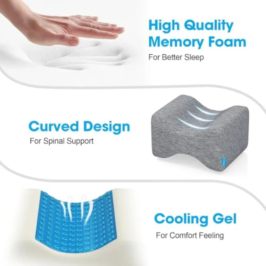 Knee Pillow for Side Sleepers with Cooling Gel Memory Foam Elevation Pillow for Spine Aligning Sciatica Back Hip Knee Ankle Pai