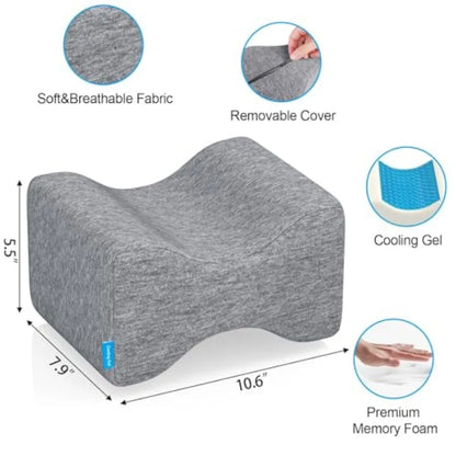 Knee Pillow for Side Sleepers with Cooling Gel Memory Foam Elevation Pillow for Spine Aligning Sciatica Back Hip Knee Ankle Pai