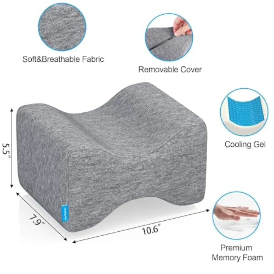 Knee Pillow for Side Sleepers with Cooling Gel Memory Foam Elevation Pillow for Spine Aligning Sciatica Back Hip Knee Ankle Pai