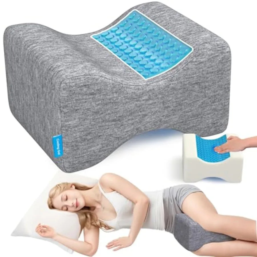 Knee Pillow for Side Sleepers with Cooling Gel Memory Foam Elevation Pillow for Spine Aligning Sciatica Back Hip Knee Ankle Pai